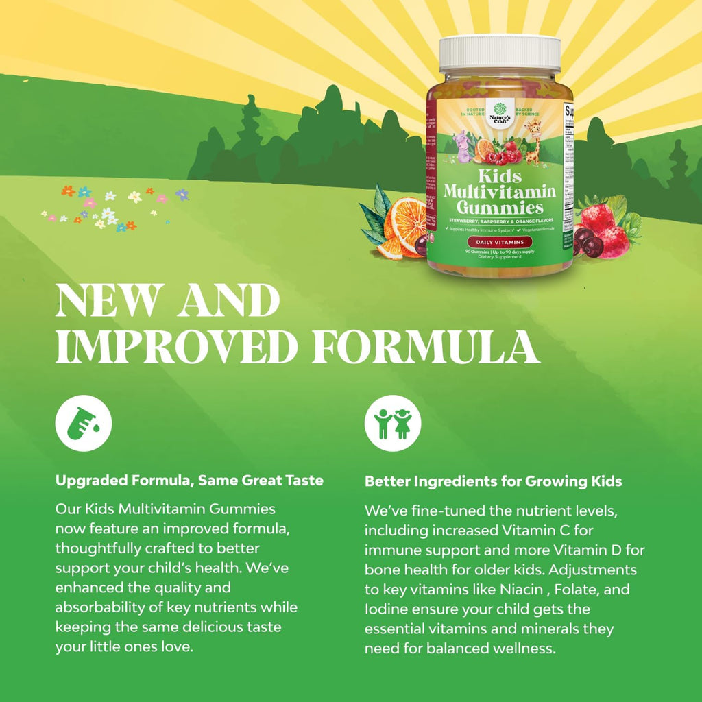 Plant Based Kids Multivitamin Gummies - Multivitamin for Kids Immune Support with Vitamins A, C, D3, E, B6 & B12, Zinc & Iodine - Children's Vitamins Chewable Formula for Strong Health - 90 Count