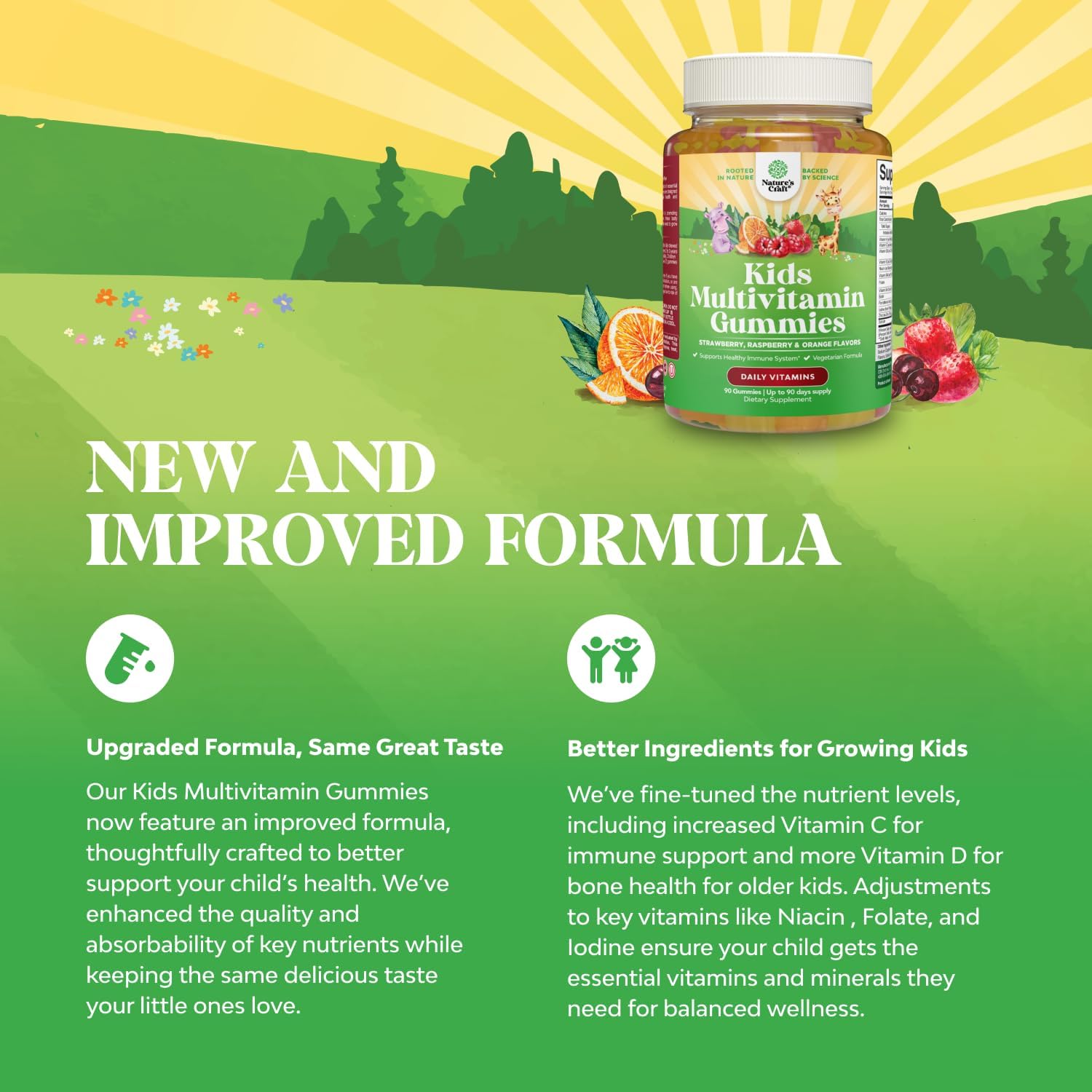 Plant Based Kids Multivitamin Gummies - Multivitamin for Kids Immune Support with Vitamins A, C, D3, E, B6 & B12, Zinc & Iodine - Children's Vitamins Chewable Formula for Strong Health - 90 Count