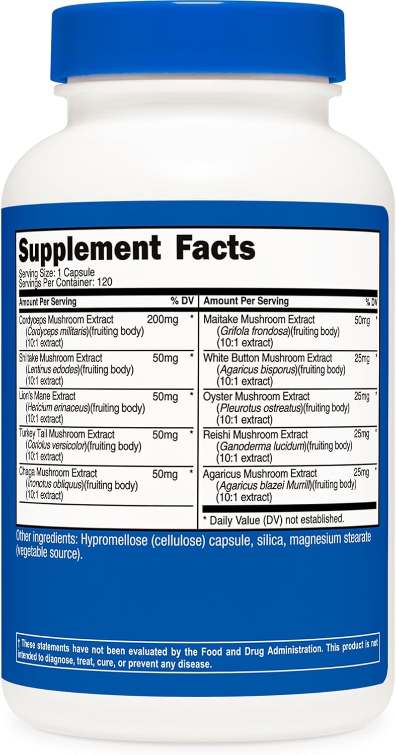 Nutricost Mushroom Complex Supplement, 120 Capsules - 10 Mushroom Blend (with Reishi, Maitake, Shiitake, Lion's Mane, and More) - Non-GMO and Gluten Free