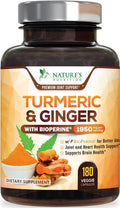 Turmeric Curcumin Supplement 1950mg - 95% Curcuminoids with Organic Turmeric & Ginger, BioPerine Black Pepper for Best Absorption, Nature's Vegan Joint Support, Non-GMO, Bottled in USA - 180 Capsules