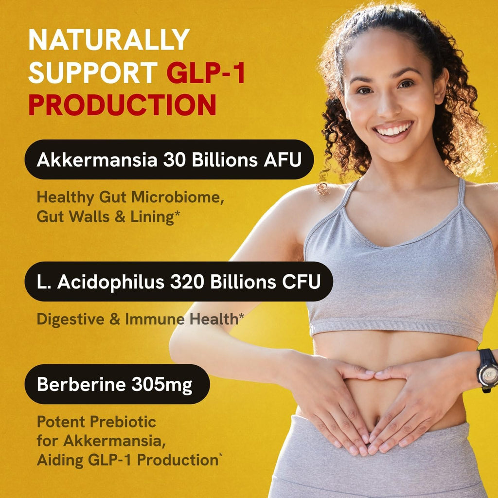 Akkermansia Muciniphila Probiotics 320 Billion CFU| Probiotic and Prebiotic | Akkermansia Probiotics for gut health | Inulin Prebiotic Fiber Capsules Astaxanthin & Berberine & Chromium 480 count
