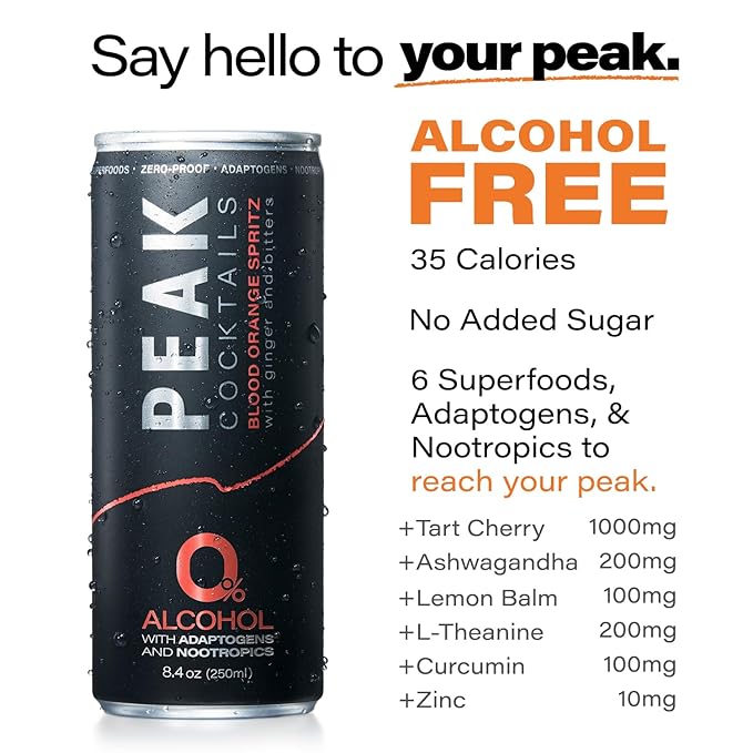 Peak Cocktails Non-Alcoholic Cocktail | Adaptogens, Nootropics, Superfoods for Recovery, Calm, Sleep | Ashwagandha, Tart Cherry, L-Theanine | Mixologist-crafted | 8.4 oz, 12-Pack Variety Pack