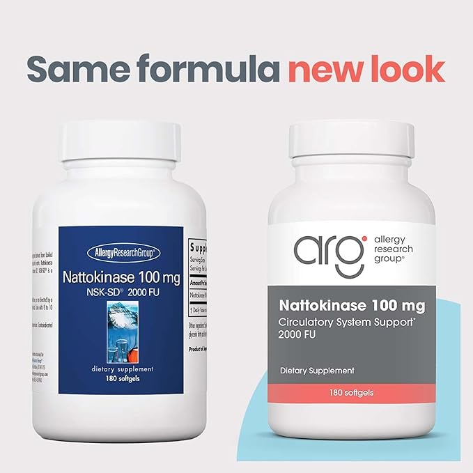 Allergy Research Group Nattokinase 2000 FU / 100mg - Nattokinase Supplement for Women and Men, Natural Enzyme Support for Heart and Blood Health - 180 Softgels