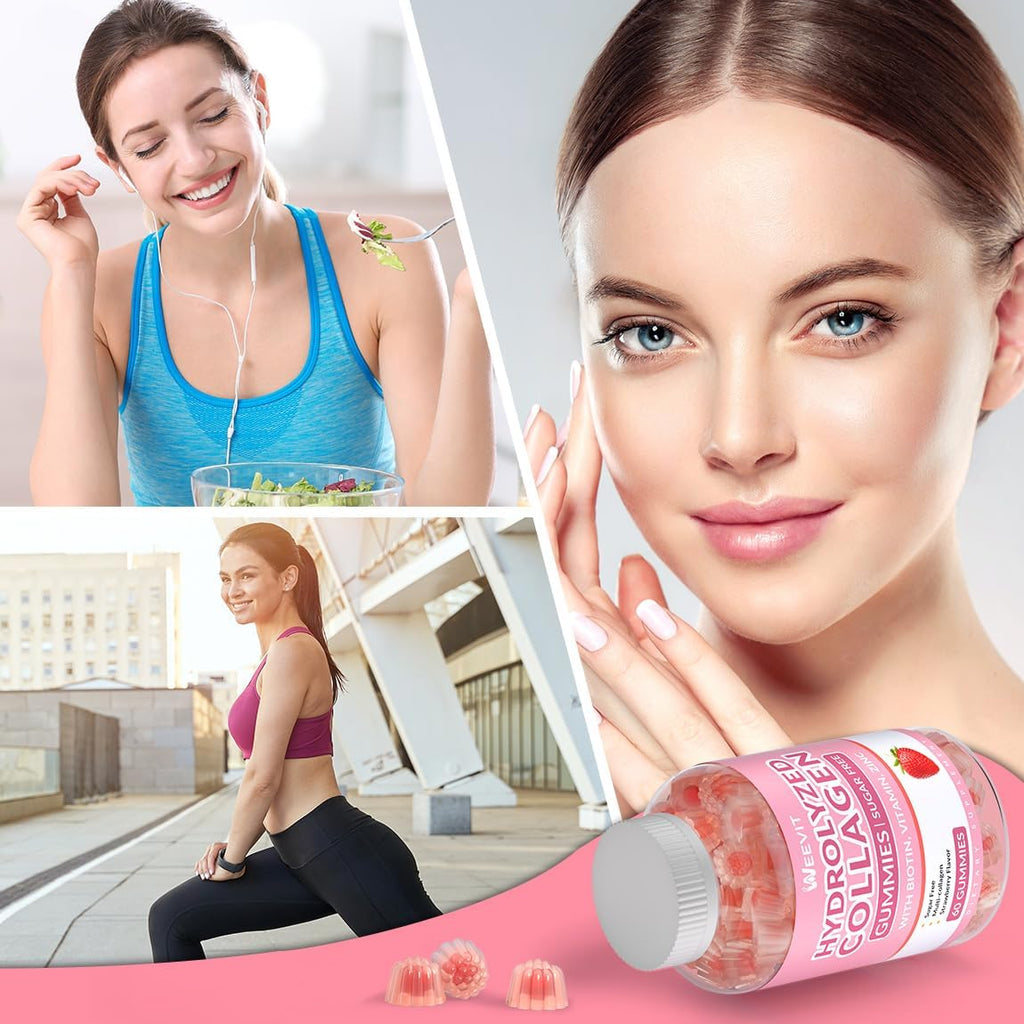 Collagen Gummies for Women, Hydrolyzed Collagen Peptides Gummies with Biotin, Collagen Supplements Gummy with Vitamin B12, C, D, Zinc for Hair Skin Nail