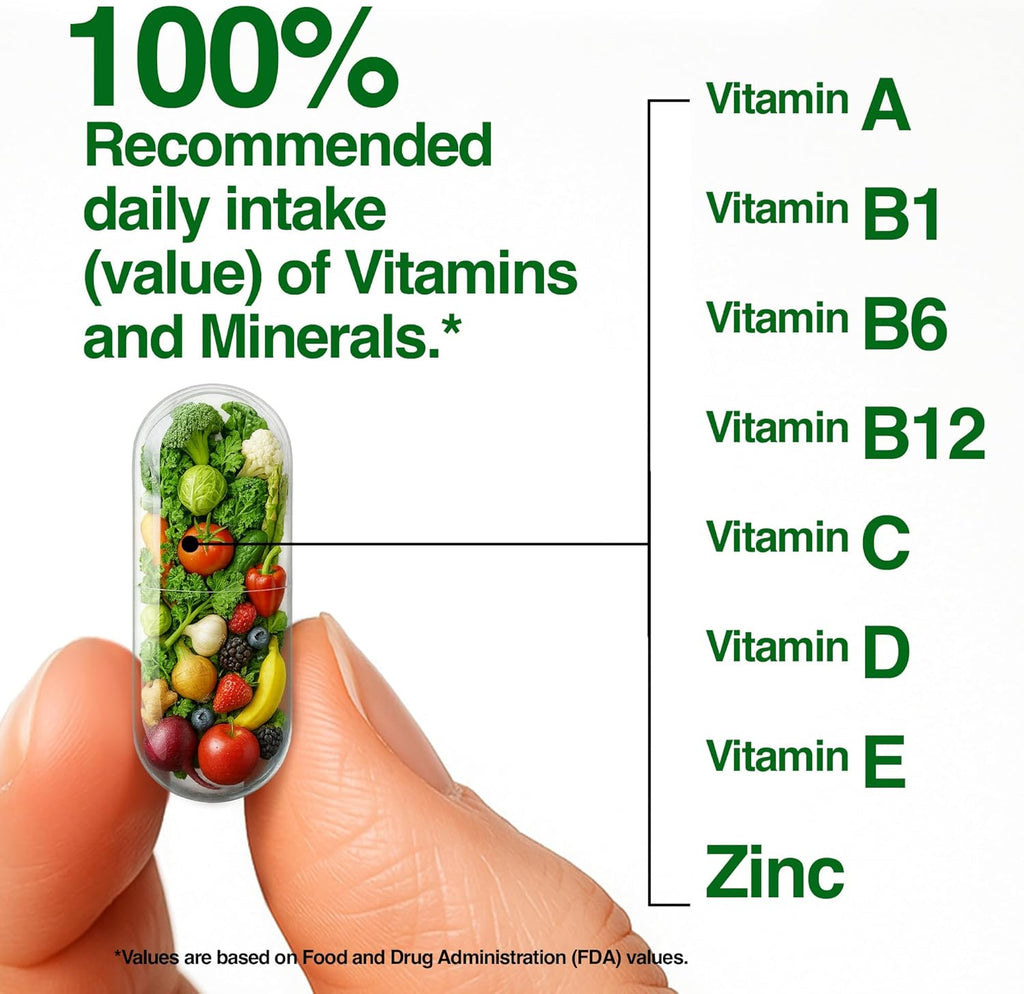 Vita Fruits and Veggies Capsules - 25 Superfood Ingredients, Fruit and Vegetable Multivitamin, 60 Count - For men and women - Vitamins A, C, D, E, B and Zinc