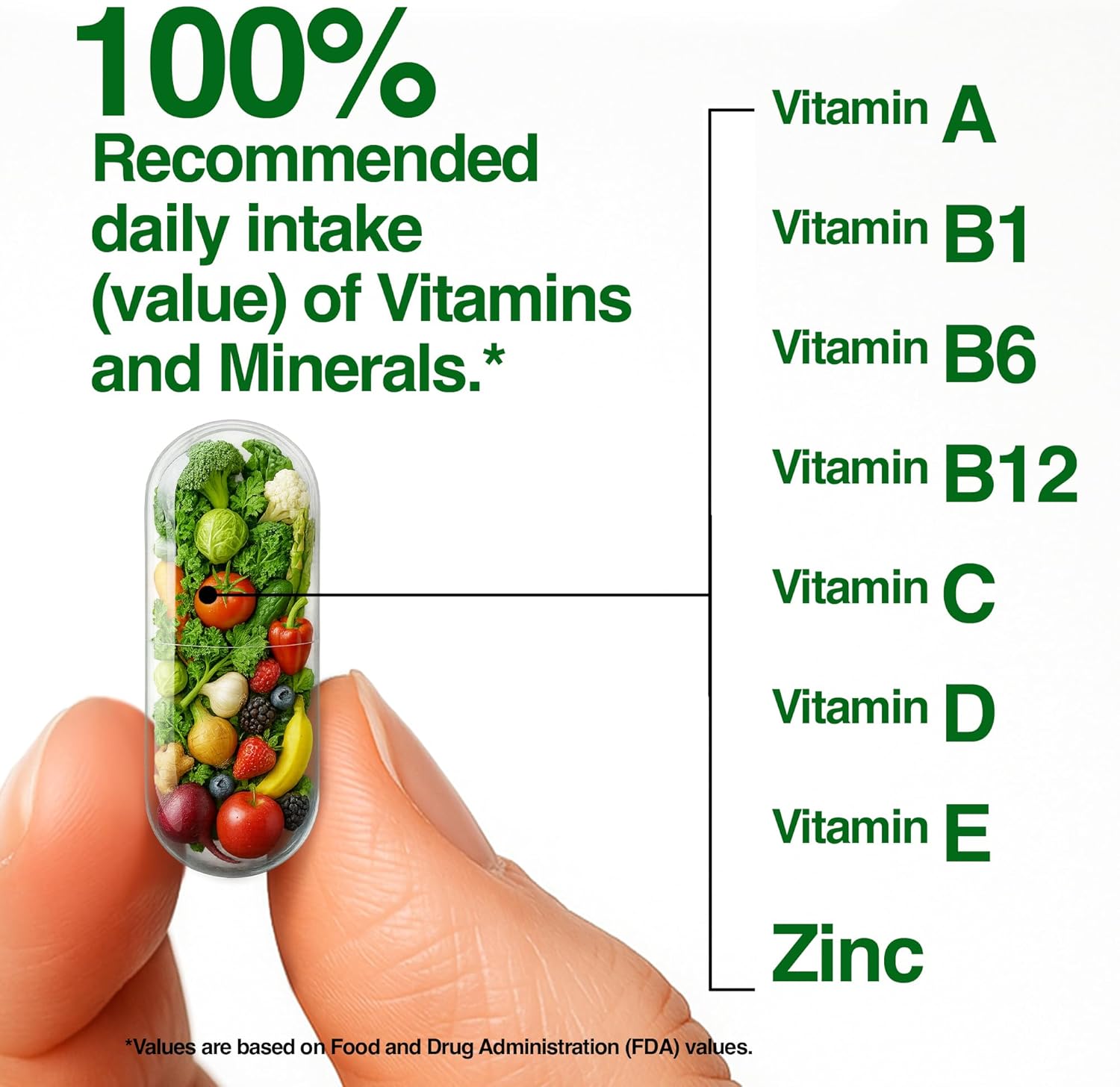 Vita Fruits and Veggies Capsules - 25 Superfood Ingredients, Fruit and Vegetable Multivitamin, 60 Count - For men and women - Vitamins A, C, D, E, B and Zinc