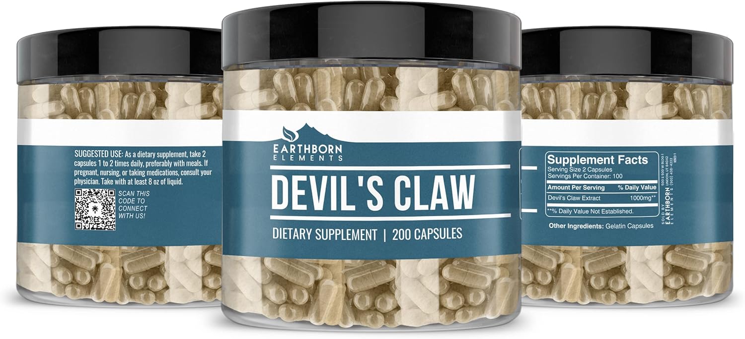 Earthborn Elements Devil’s Claw Extract 200 Capsules, Pure & Undiluted, No Additives