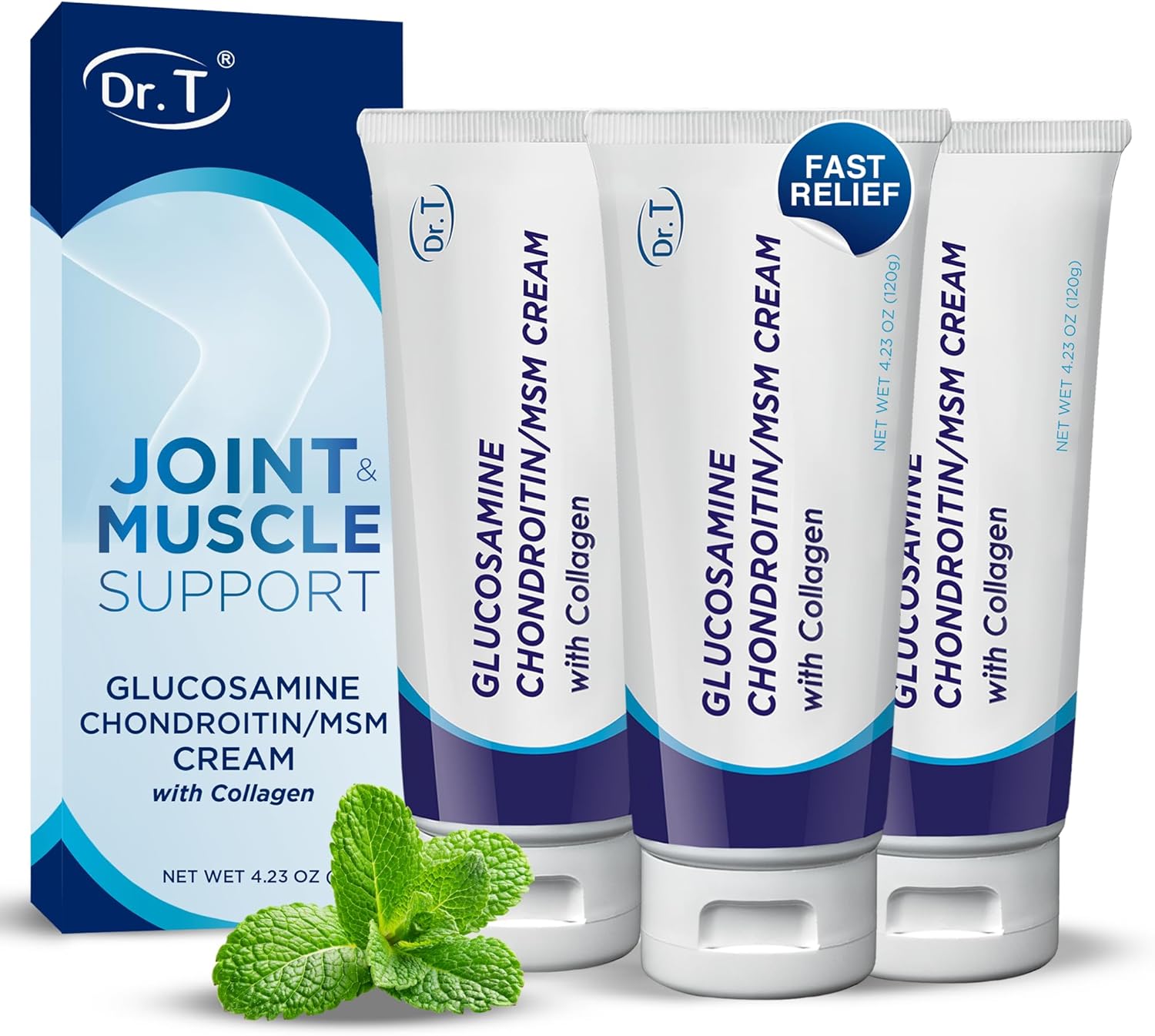 Dr. T Glucosamine Chondroitin Cream - Premium Formula with MSM and Collagen for Joint and Muscle Discomfort - Maintains Joint Strength, Flexibility & Muscle Mobility - 4.23 oz / 120g (3 Pack)