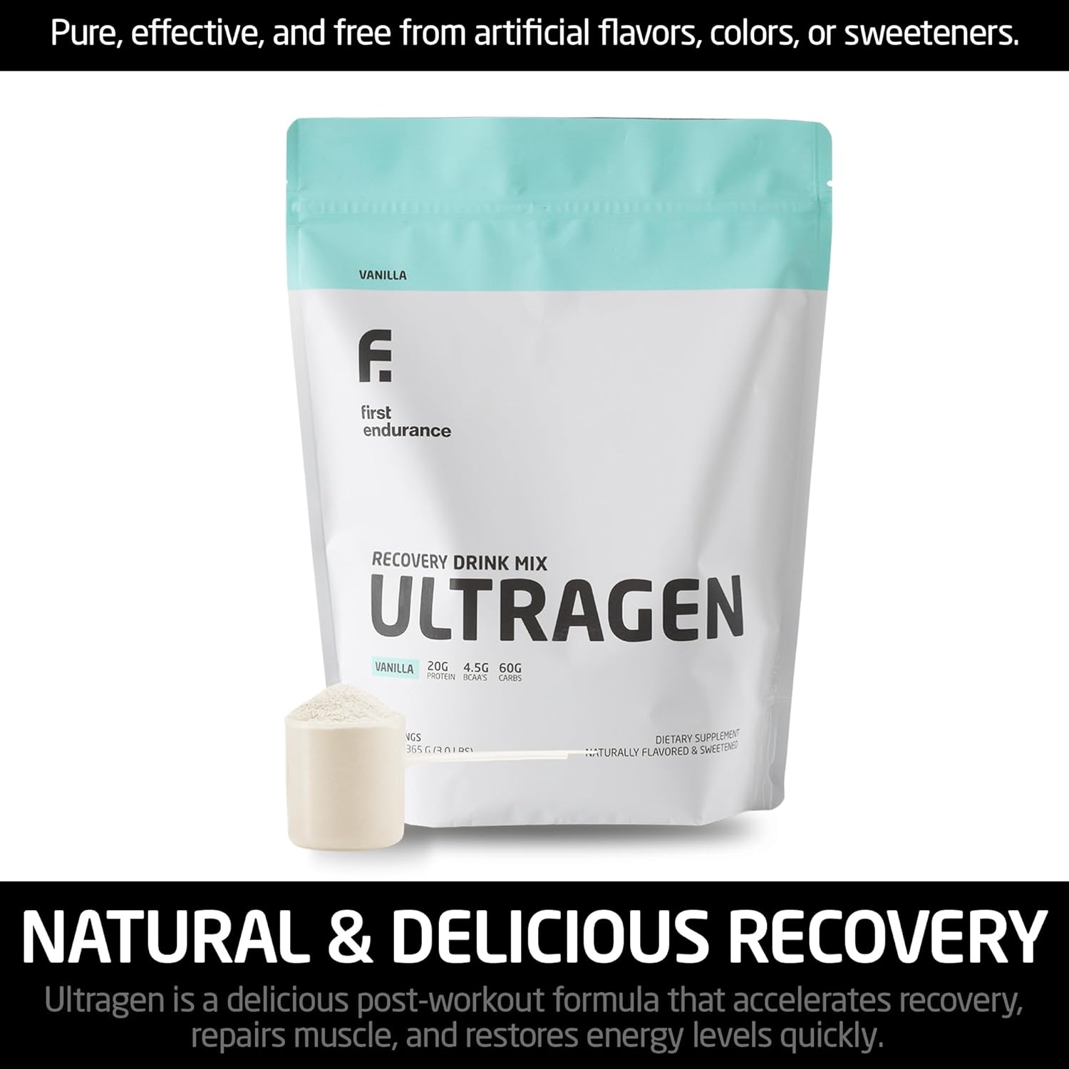 FIRST ENDURANCE Ultragen Workout Recovery Drink Powder, Protein Mix, Boosts Energy, Accelerates Recovery | Vanilla, 15 Servings
