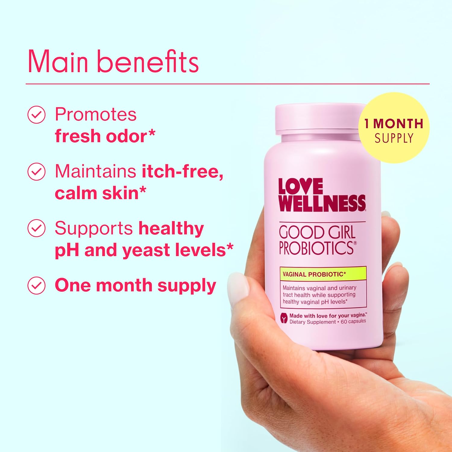 Love Wellness Good Girl Probiotics | Women's Vaginal Health Supplement | Vaginal Probiotics for Women pH Balance & Urinary Tract Health | Support Vaginal Odor & Flora | Old Formula | 30 Day Supply