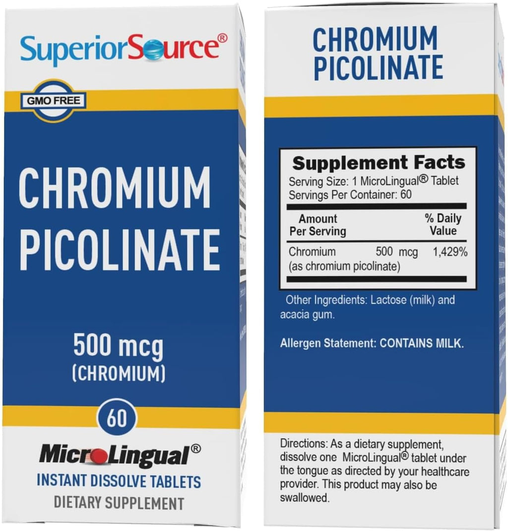 Superior Source Chromium Picolinate - Supplement Formula Supports Healthy Sugar Metabolism - 500 mcg, 50 Instant Dissolve Tablets