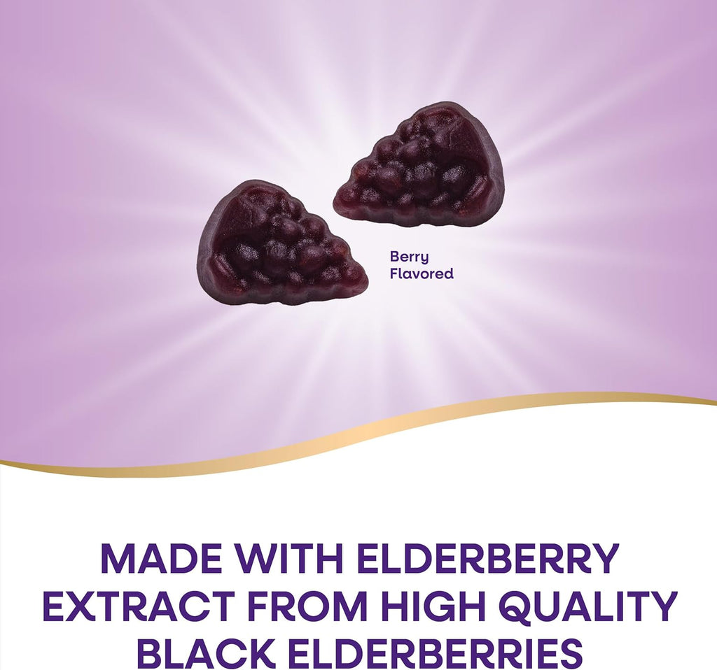 Nature’s Way Sambucus Elderberry Immune Support Gummies for Kids & Adults* with Black Elderberry Extract, Vitamin C, Vitamin D3, and Zinc, 60 Gummies (Packaging May Vary)