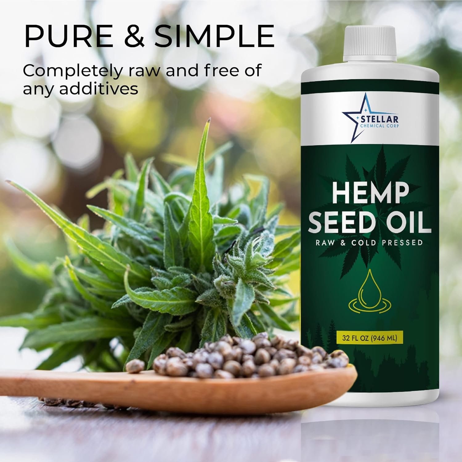 Stellar Chemical - Organic Cold-Pressed Unrefined Raw Hemp Seed Oil - Vegan - NON GMO -Gluten Free - Gluten Free - Keto -Rich in Omega 3 & 6 Fatty Acids (1 Gallon)