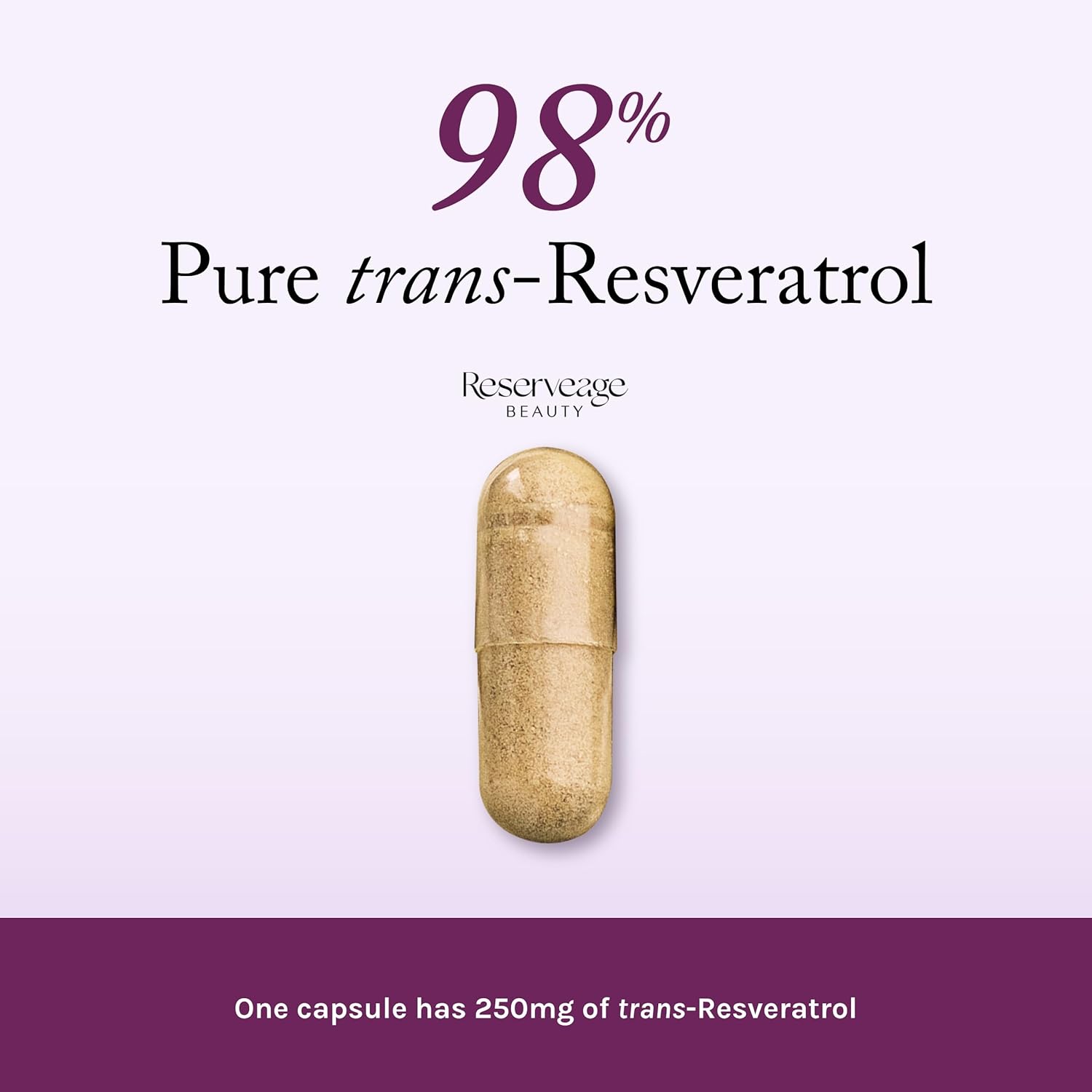 Reserveage Beauty Resveratrol 250 mg - Best Trans-Resveratrol - Vegan Antioxidant Supplement for Cellular & Heart Health - Aids Healthy Aging & Immune Health - 60 Vegetable Capsules