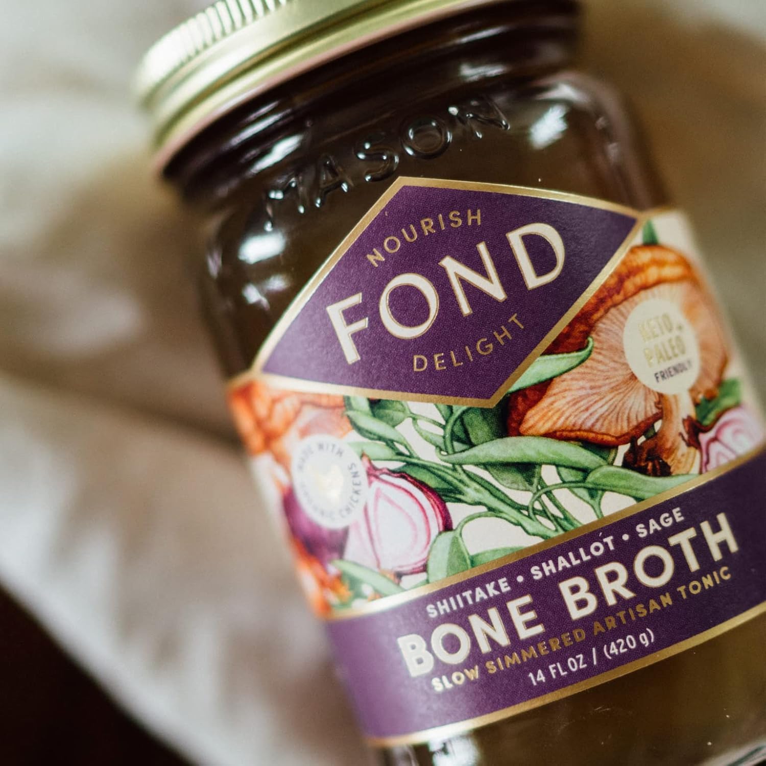 FOND Pasture-Raised Regenerative Chicken Bone Broth infused with Organic Shiitake & Sage