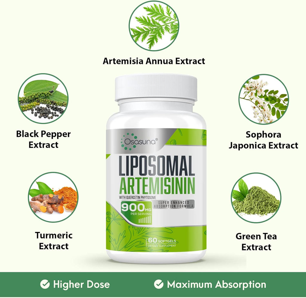 900 mg Liposomal Artemisinin for Maximum Absorption, Sweet Wormwood Extract(Artemisia Annua) with Quercetin Phytosome 200 mg, 60 Softgels - 2 Months Supply