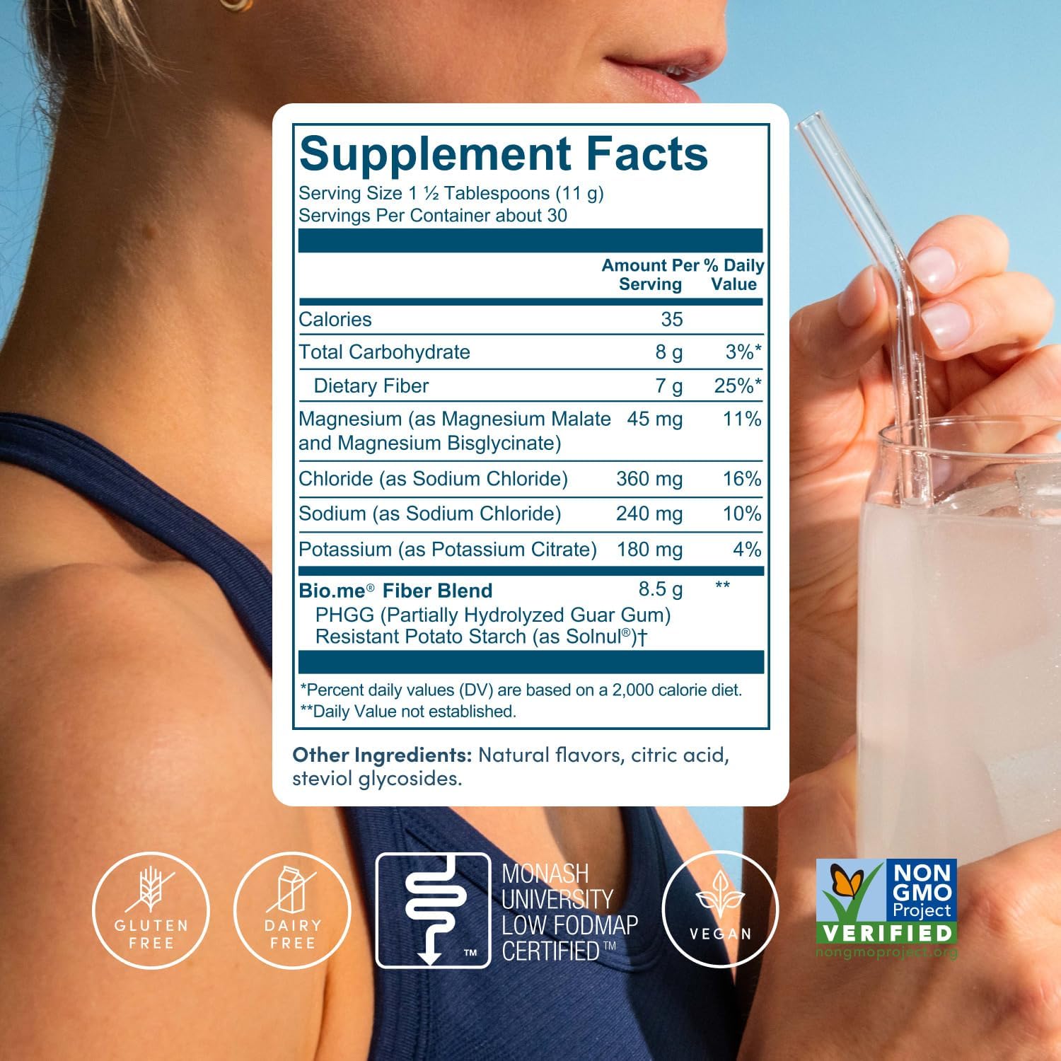 Daily Prebiotic Fiber Lemonade with Electrolytes - 7g Per Serving - Soluble Fiber Supplement Powder for Women & Men - Digestive Health, Gut Health & Hydration - Sugar Free - 30 Servings