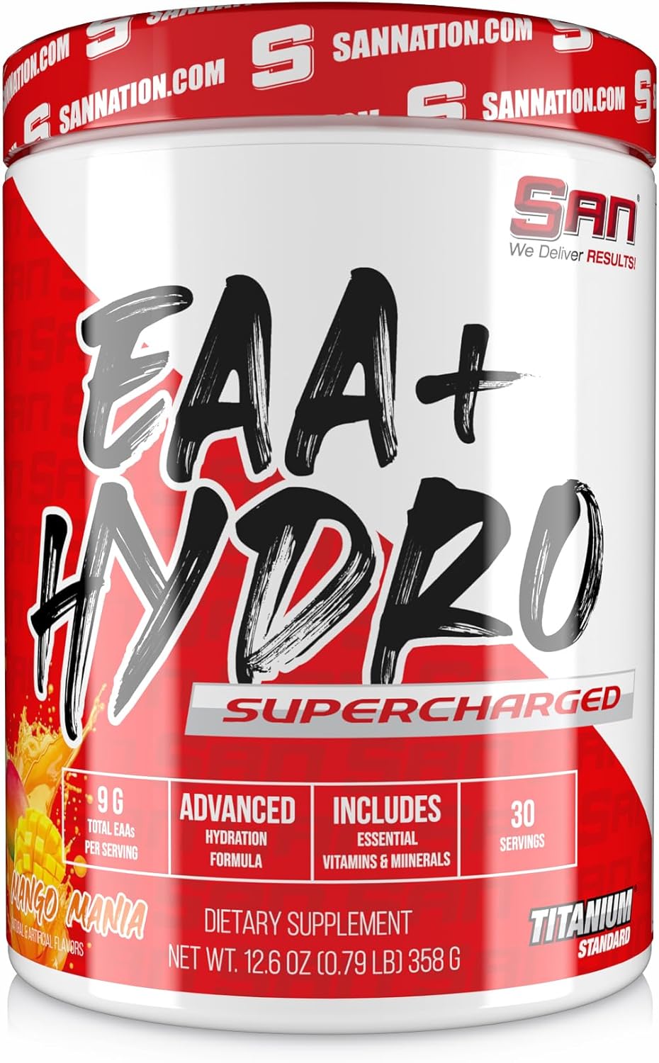 SAN EAA Hydration | EAAs + BCAA| Muscle Recovery & Intra | 9G Essential Amino Acids + Electrolytes | Mango Mania 30 Serving