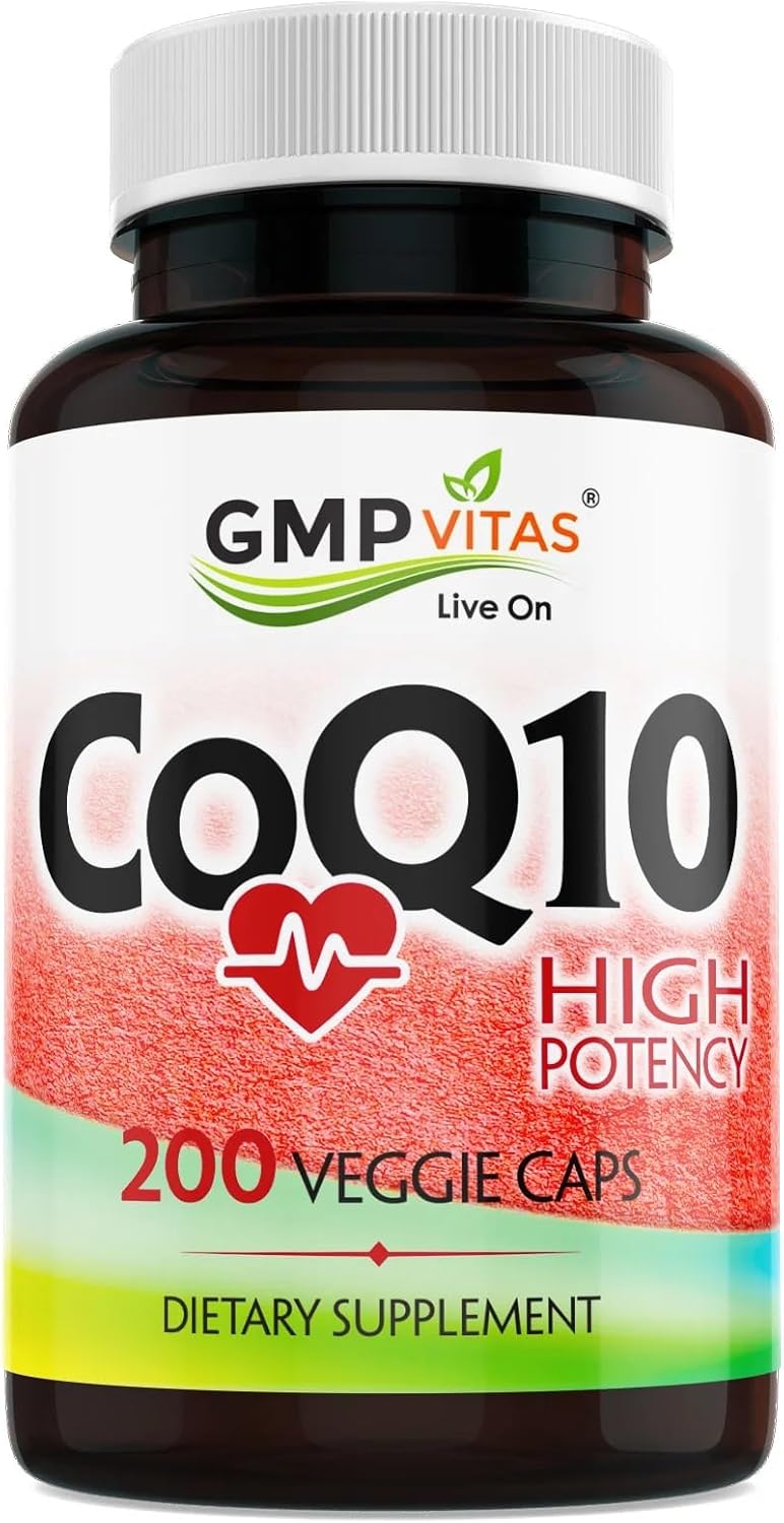 High Potency CoQ10 500mg Per Capsule 200 Veggie Capsules for Heart Health Energy & Antioxidant Support Coenzyme Q10