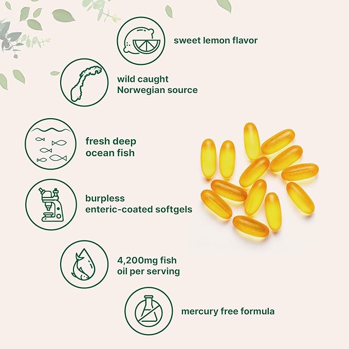 Micro Ingredients Triple Strength Omega 3 Fish Oil Supplements 4200mg Per Serving, 120 Softgels – Lemon Flavored – Burpless | EPA 1200mg + DHA 900mg | Deep Sea Fish