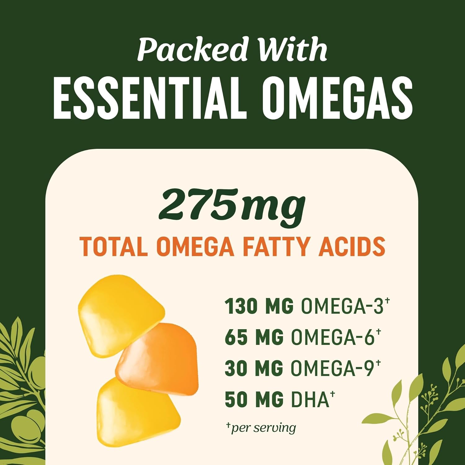 Omega 3 6 9 + DHA Gummies | Plant-Based Triple Omegas from Algae & Chia Seed Oil | with 50mg of DHA | Vegetarian, Non-GMO, Gluten-Free, Essential Fatty Acid Supplements for Adults | 60 Gummies