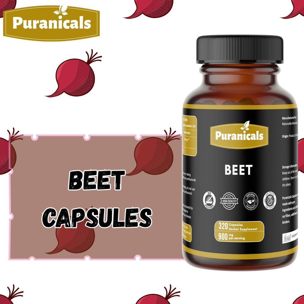 Beet Premium 320 Capsules Nitric Oxide Booster | Herbal Supplement | 900 mg Per Serving | Made with 100% Pure Beetroot Powder (Beta Vulgaris)