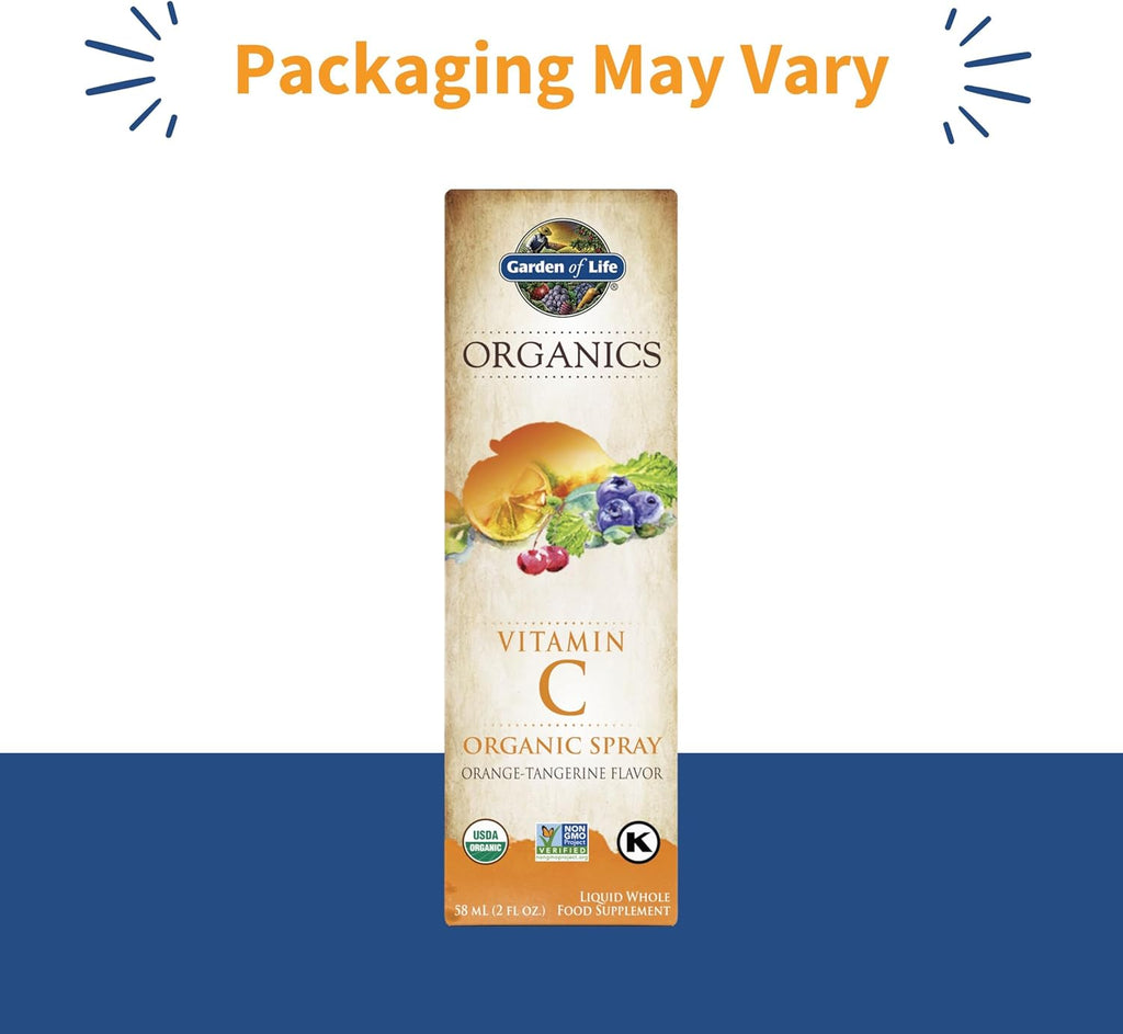 Garden of Life Organics Vitamin C Spray for Kids and Adults - Orange Tangerine, Vitamin C Supplement, Antioxidant for Immune Support and Skin Health, 2 fl oz Liquid Drops
