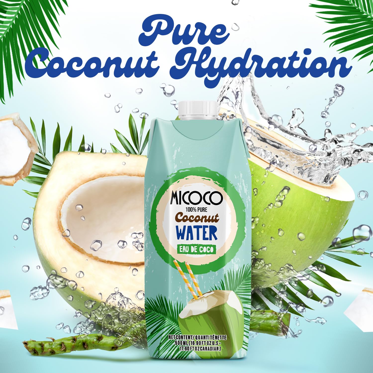 MICOCO Coconut Water, No Added Sugar, 16.9 Fl Oz (Pack of 12)