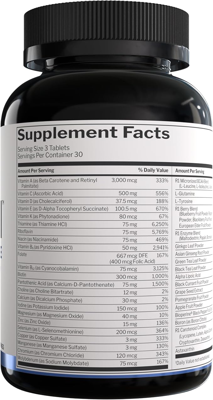 Rule1 Men's Multi - Men's Daily Vitamins, Essential Minerals, Superfoods, Digestive Enzymes, Amino Acids, & Antioxidants for Active Lifestyles and Wellness Support (90 Tablets, 30 Day Supply)