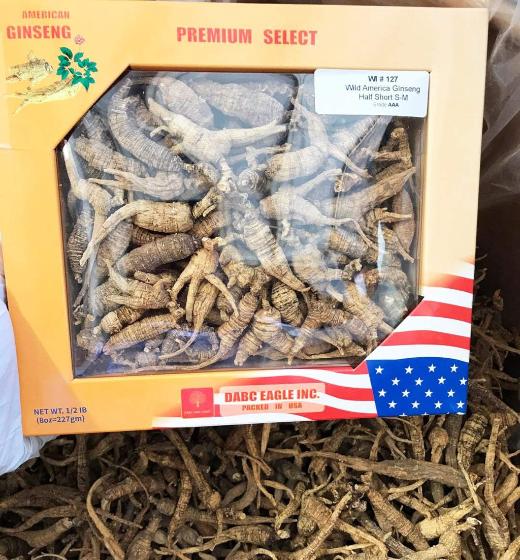 8OZ=227g/Box American Wild Ginseng 15~20 Years, Wisconsin Whole Ginseng Root Hand-Selected | 美国威斯康辛州野生西洋参 花旗参 野泡参 短圆中号 |Cultivated American Wisconsin Ginseng WI 127# 8OZ/Box