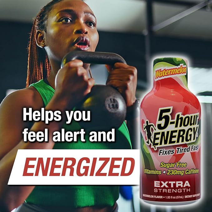 5-hour ENERGY Extra Strength Energy Shot, Watermelon Flavor, 1.93 oz., 30 Count, Zero Calories & Sugar-Free 230 mg Caffeinated Energy Shot, Amino Acids & B Vitamins, Dietary Supplements