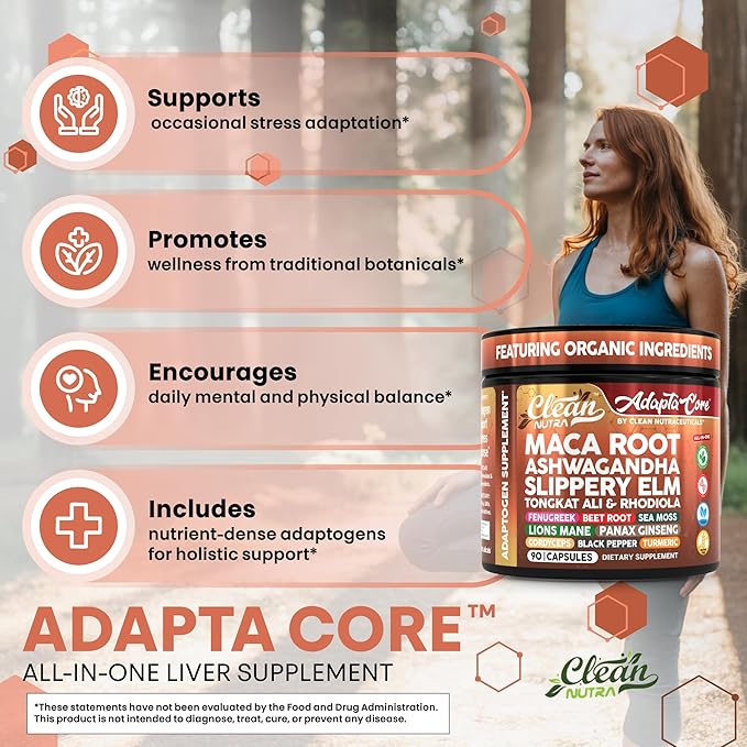 Clean Nutra Organic Maca Root Capsules for Women + Ashwagandha Slippery Elm Tongkat Ali Rhodiola Rosea Fenugreek Beet Root Sea Moss Ginseng Black Yellow Red Maca Powder Supplement 90 Pills