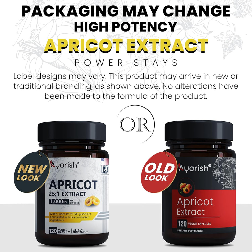Apricot Extract 25:1, 500 mg per Capsule 1000 mg Per Servings Immune Support Herbal Supplements (Pack of 1) (120 Capsules)