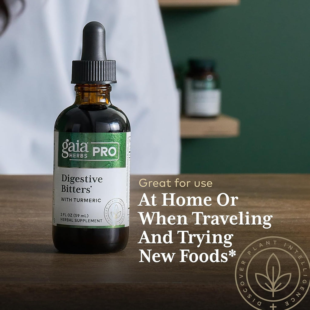 GAIA HERBS PRO Digestive Bitters with Turmeric - with Herbs Traditionally Used to Support Healthy Digestion* - Herbal Formula - Great for Travel - 2 Fl Oz (30 Servings)