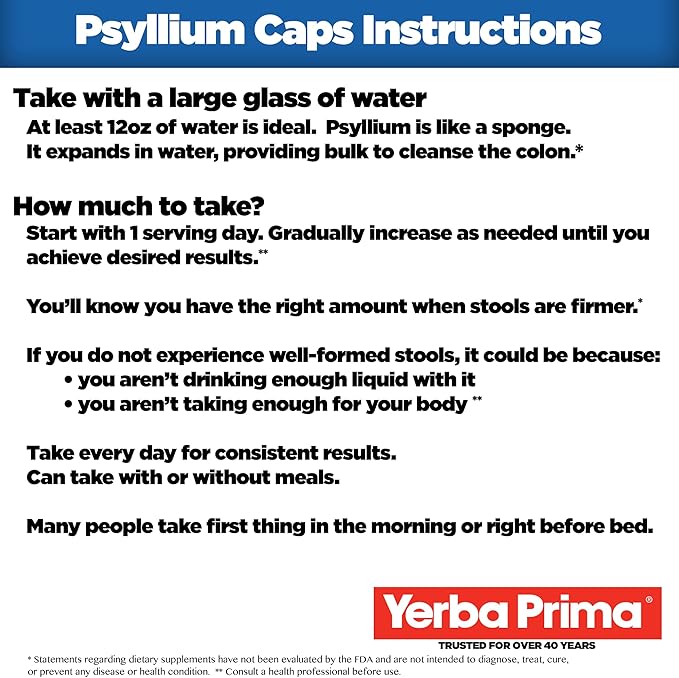 Yerba Prima Psyllium Husks Caps, 625 mg, 400 Capsules - Natural Fiber for Men and Women - Regularity Support Supplement