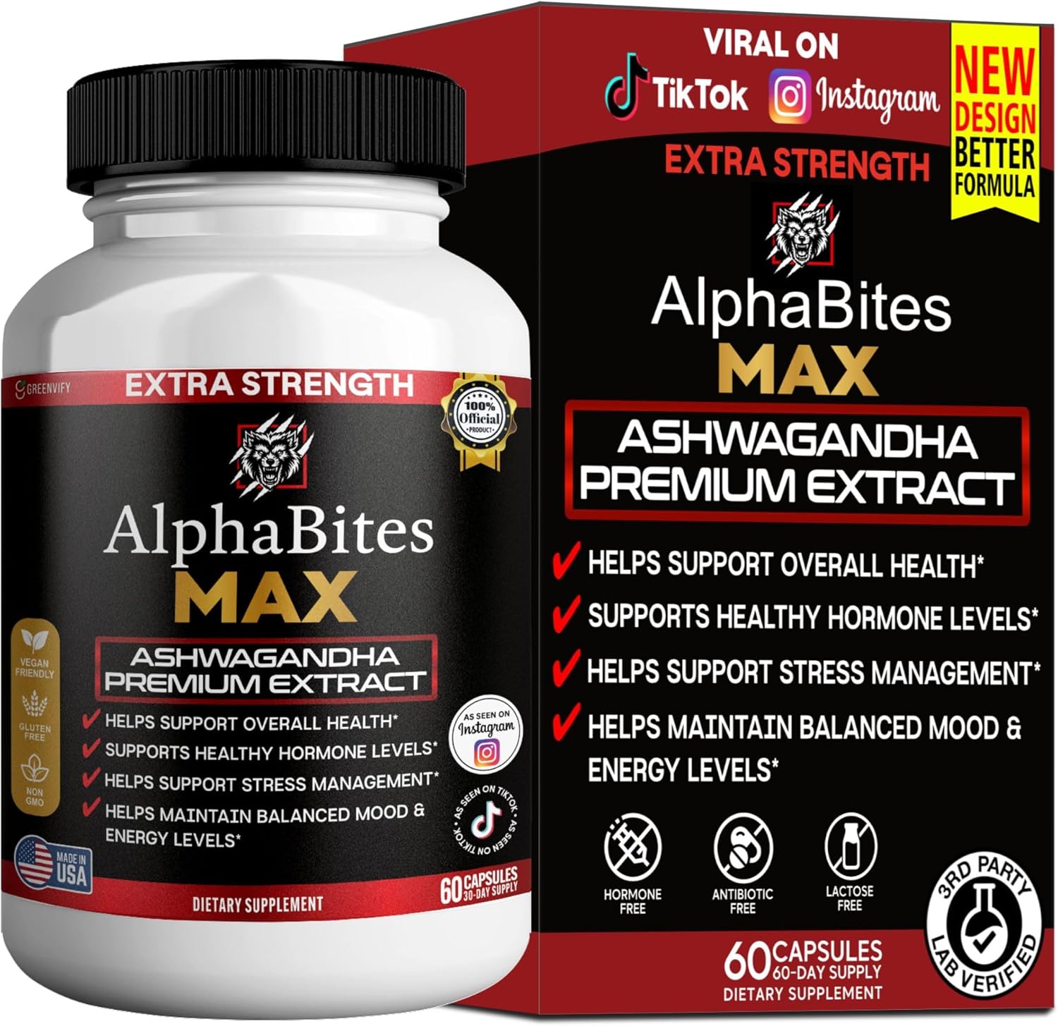 AlphaBites MAX Ashwagandha Extract, 60 Vegan Capsules, Gluten Free, Non-GMO (1)