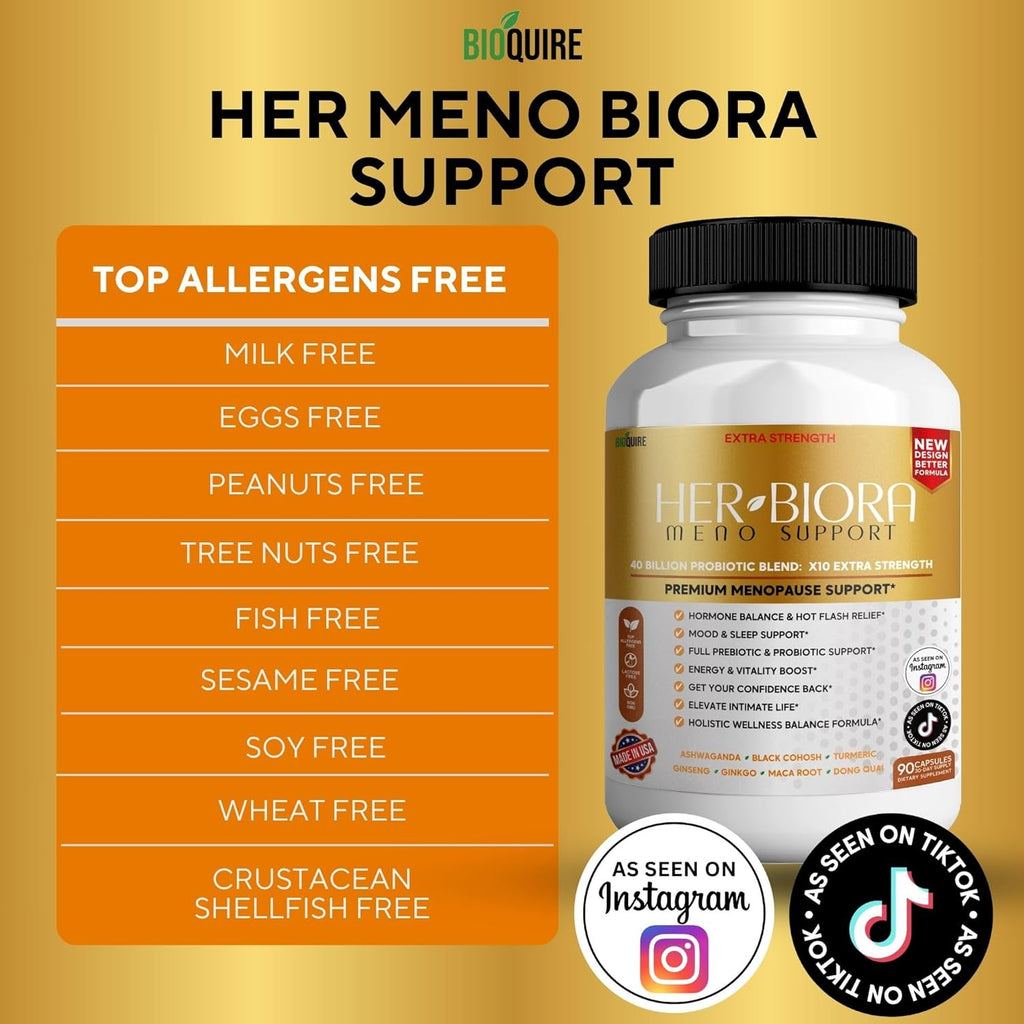 Her Biora Meno Support | Premium Menopause Probiotic Supplement | Hormone Balance, Hot Flash Relief, Mood & Sleep Support | Turmeric, Ashwagandha, Black Cohosh | 90 Capsules (2)