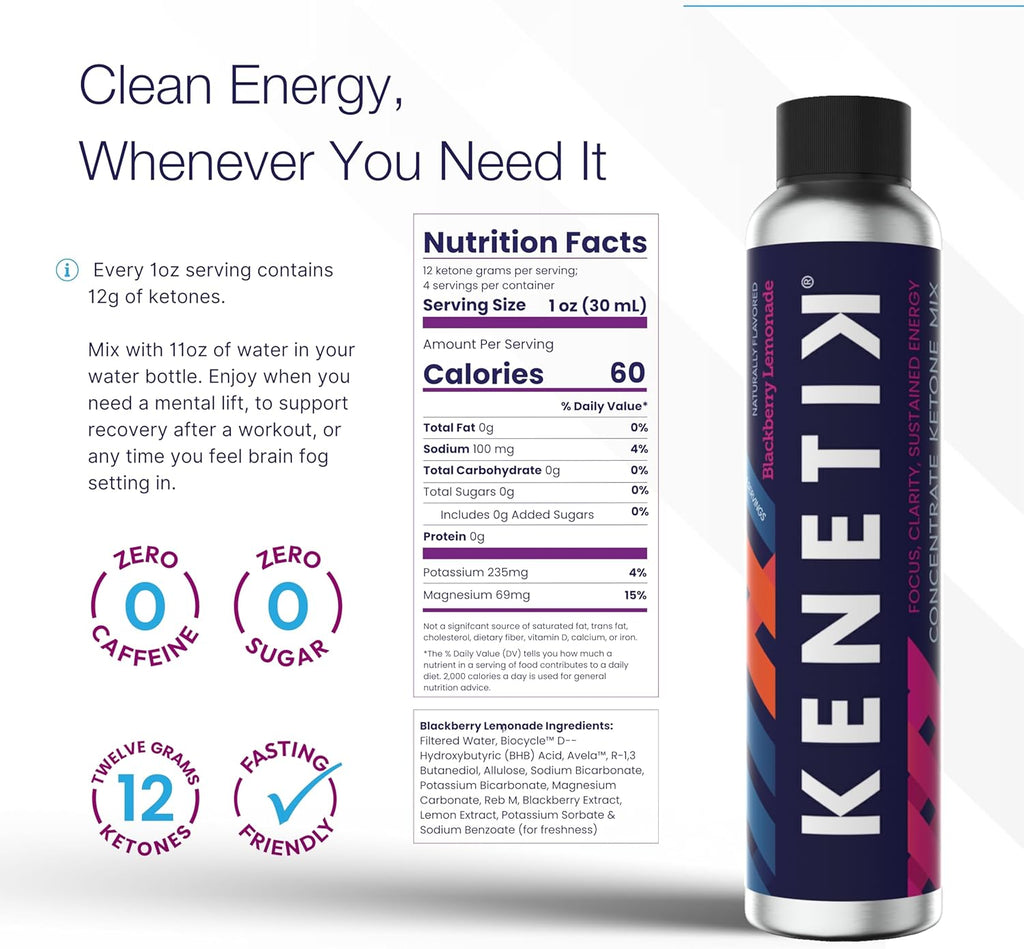 KENETIK Ketone Drink Mix, Exogenous Ketones Blend, Keto, Caffeine & Sugar Free, Vegan Supplement For Clean Energy & Mental Focus, Coffee Alternative with D-BHB - Variety, 6PK
