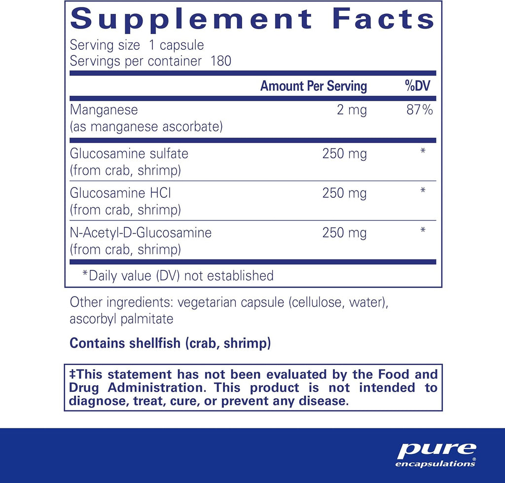 Pure Encapsulations Glucosamine Complex | Dietary Supplement Cartilage Support with Manganese | 180 Capsules