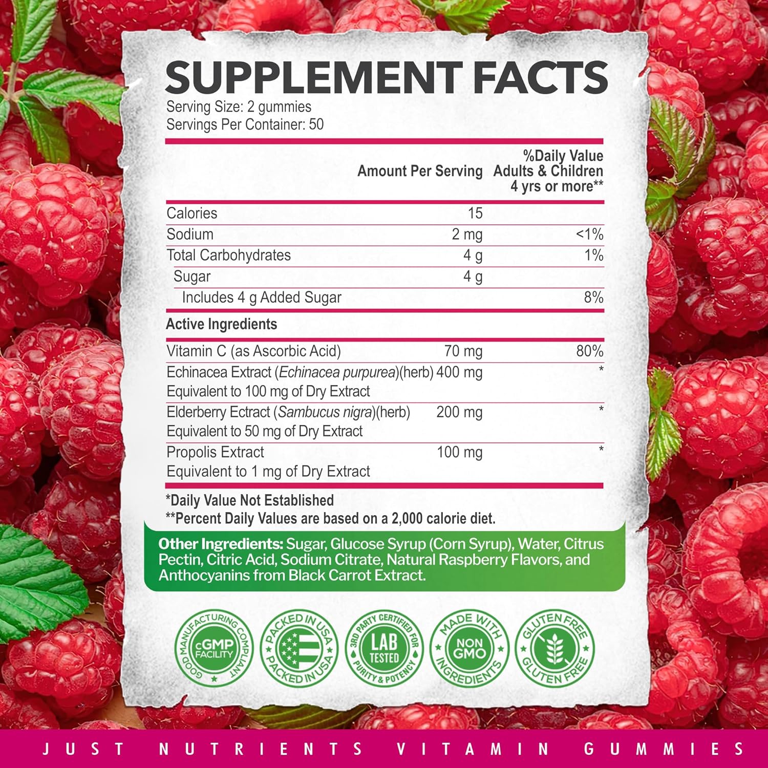 Elderberry Gummies with Vitamin C, Echinacea, Propolis (100 count) - Immune Support for Adults & Kids - Maximum Strength, Great Tasting Raspberry Flavor - Gluten-Free, Vegan - 100 Gummies