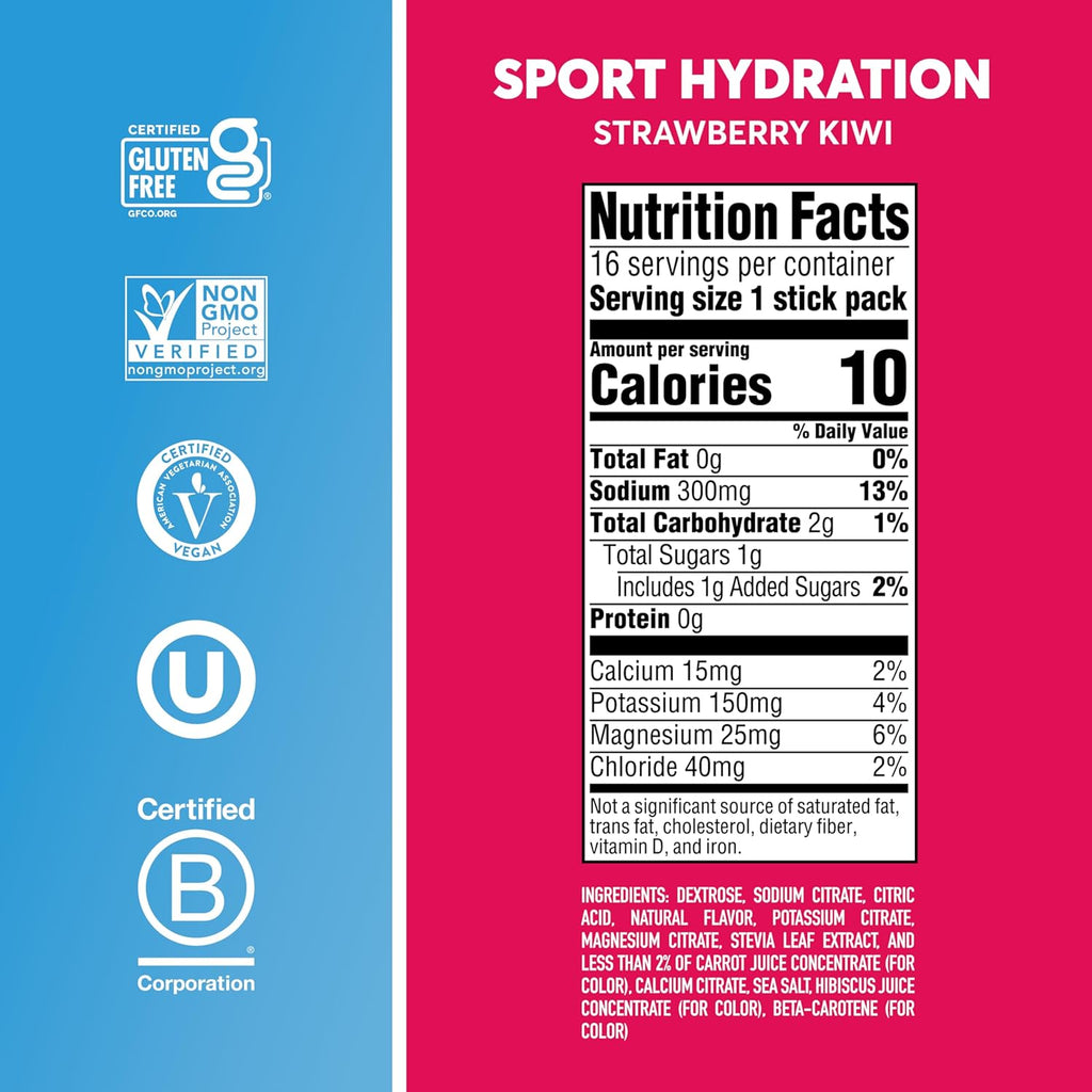 Nuun Sport Electrolyte Powder Packets with Magnesium, Calcium, Potassium, Chloride, and Sodium, Hydration Packets for On-the-Go, Strawberry Kiwi Flavor, Gluten Free & Vegan, 16 Single Servings