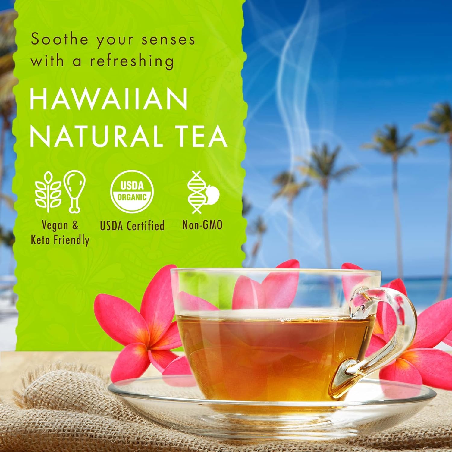 Hawaiian Natural Tea Passion Fruit Orange Flavored Organic Tea - Tropical Fruit Green Tea Blend with Black Tea - Perfect Daily Cup & Gift for Tea Lovers - 60 Tea Bags