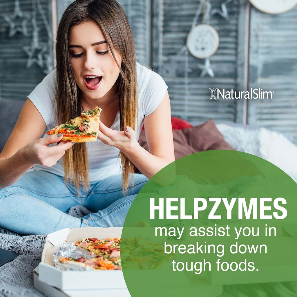 NaturalSlim Digestive Enzymes for Women & Men - Helpzymes Essential Enzymes for Digestion, Gut Health, Gas Bloating Relief with Bromelain, Ox Bile, Pancreatin. & Betaine HCL - 100 Capsules Solo