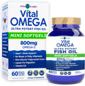 Vital Planet - Vital Omega 3 Fish Oil Mini Softgels Supplement with 800mg of High Potency Wild Caught Omega 3 Fatty Acid Supplements EPA DHA and DPA for Heart Health 60 Softgels (Packaging May Vary)