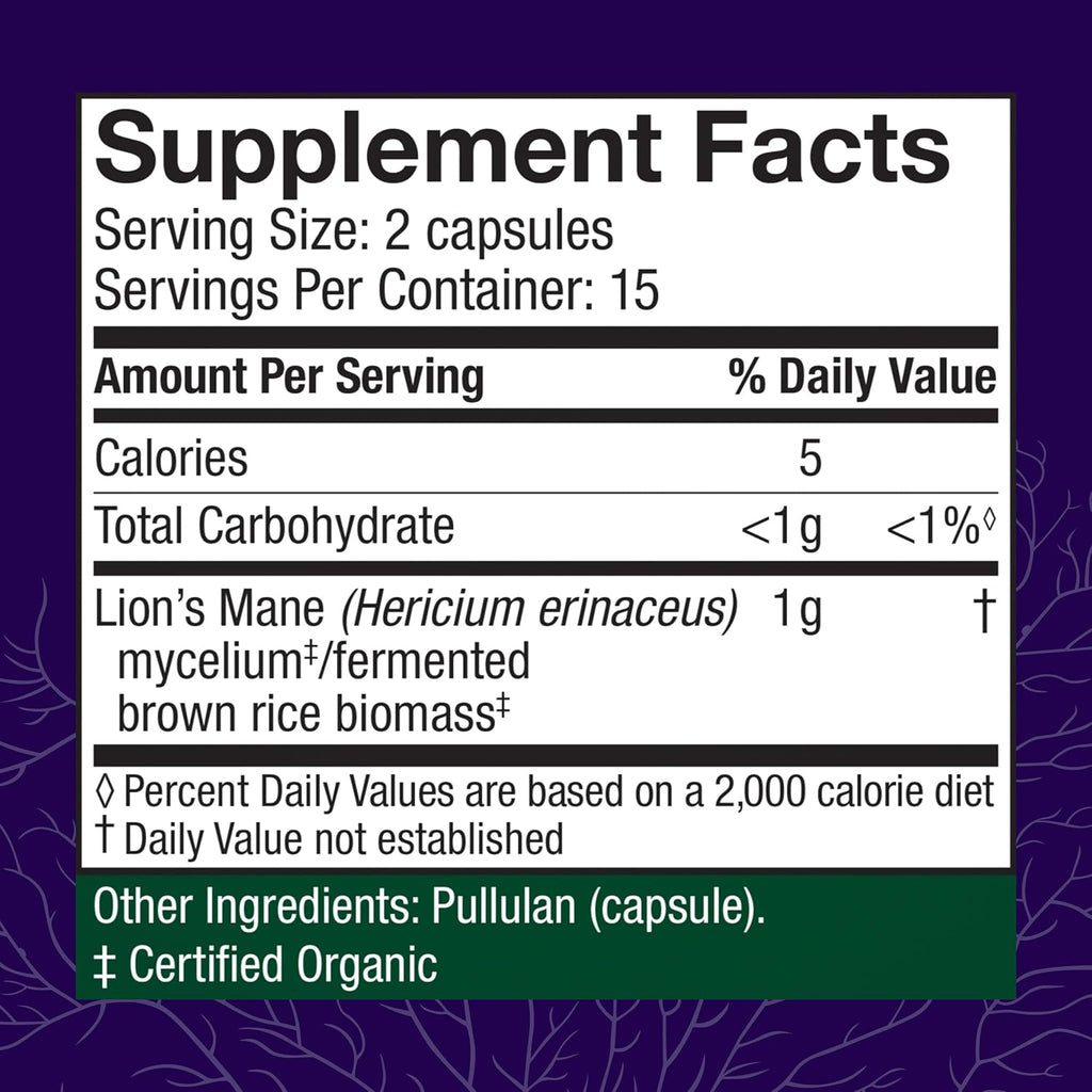 Host Defense Mushrooms Lion's Mane - Supplement Capsules for Brain Health Support - Mushroom Support for Focus & Memory Function - Immune & Nervous System Supplement - 30 Capsules (15 Servings)*