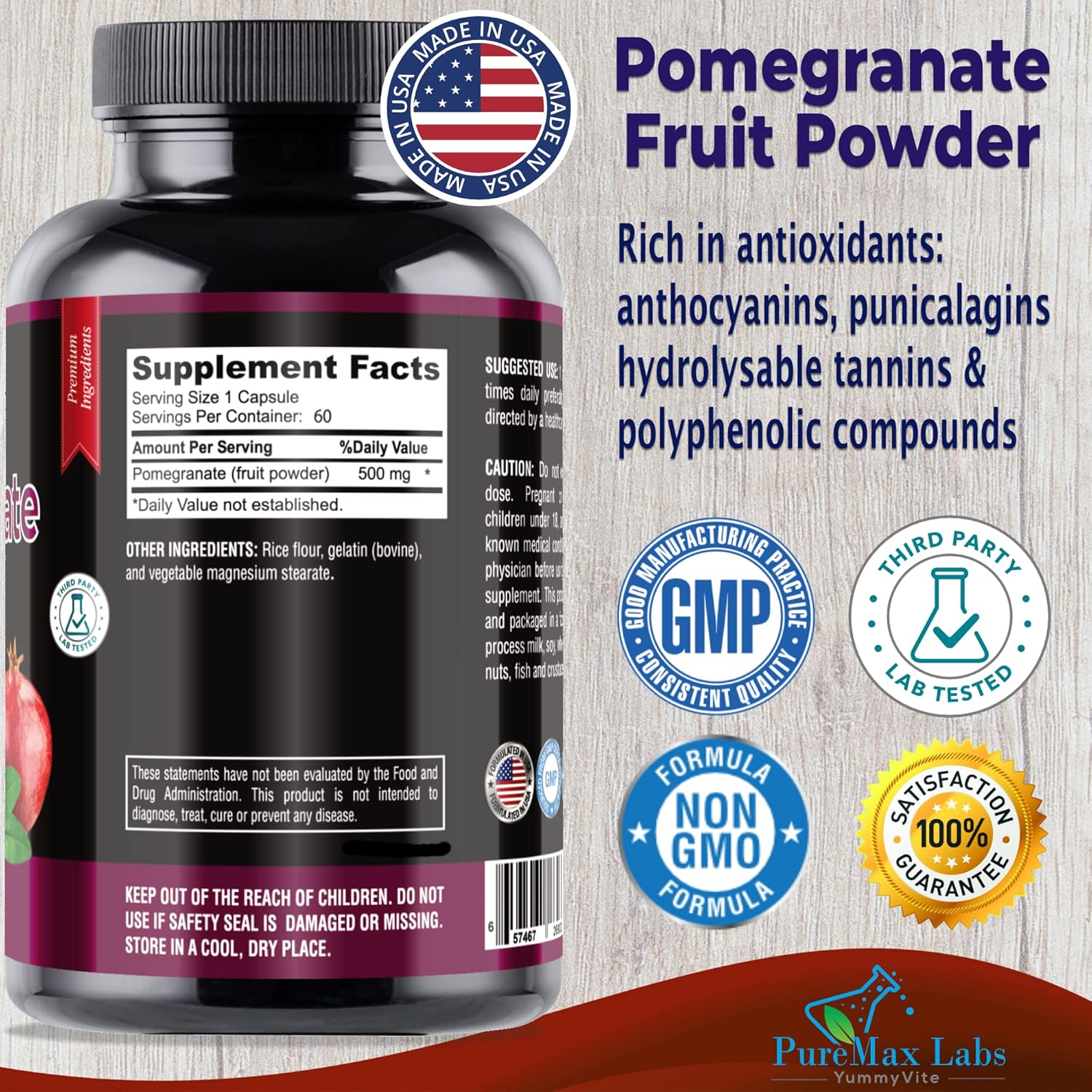 Pomegranate Capsules - 500mg, antioxidant superfood - 60 Capsules