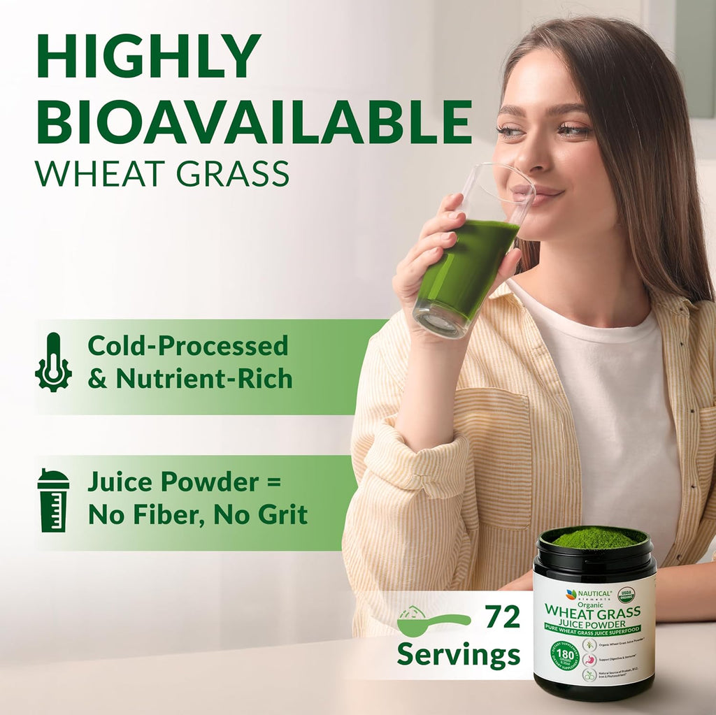 Wheat Grass Powder Organic – Premium Wheat Grass Juice Powder Organic, Raw & Nutrient-Dense Superfood – Cold-Processed, High Chlorophyll, Non-GMO, Gluten-Free – 6.35oz (180g) | 72 Servings