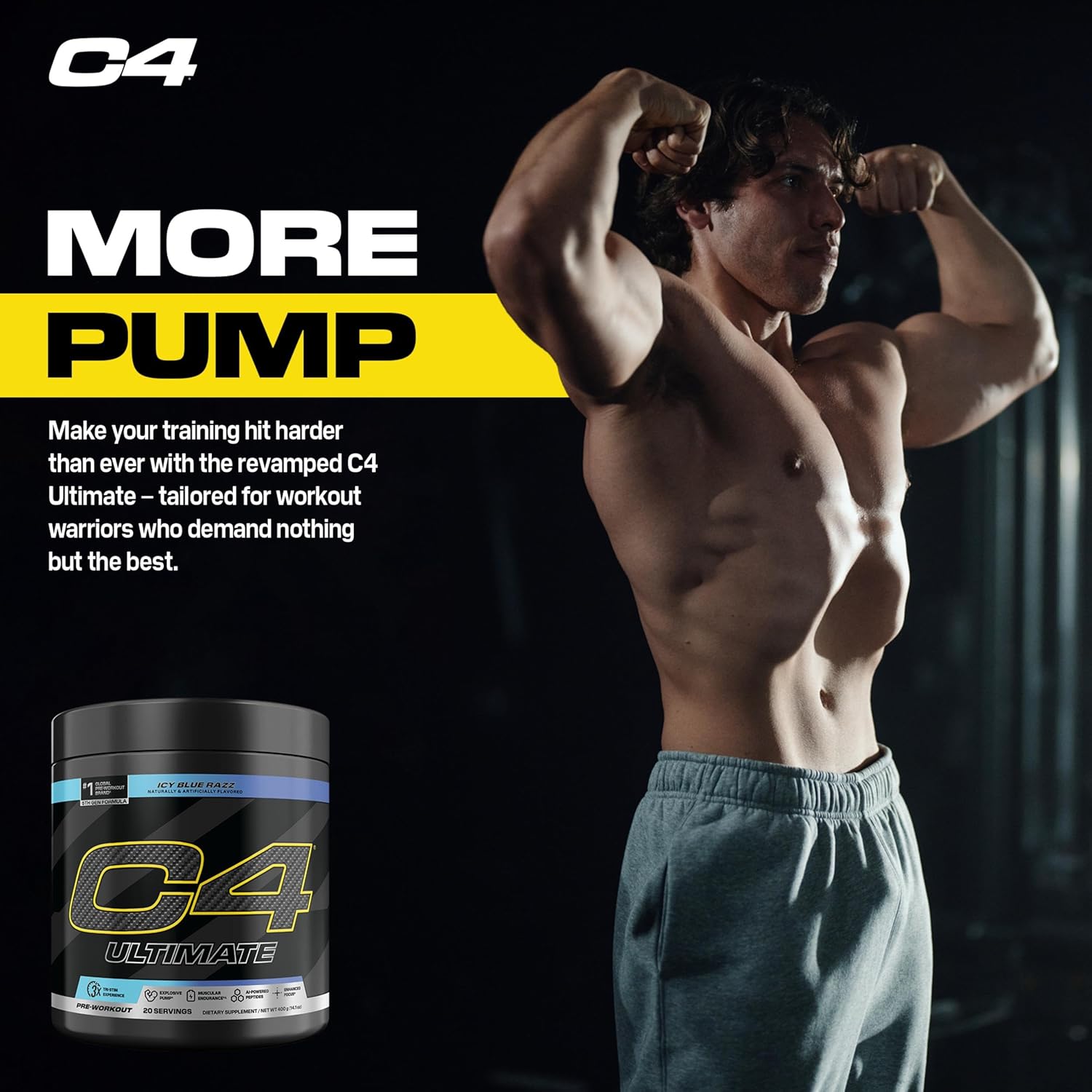 Cellucor C4 Ultimate Pre Workout Powder ICY Blue Razz - Sugar Free Preworkout Energy Supplement for Men & Women - 300mg Caffeine + 3.2g Beta Alanine + 2 Patented Creatines - 20 Servings