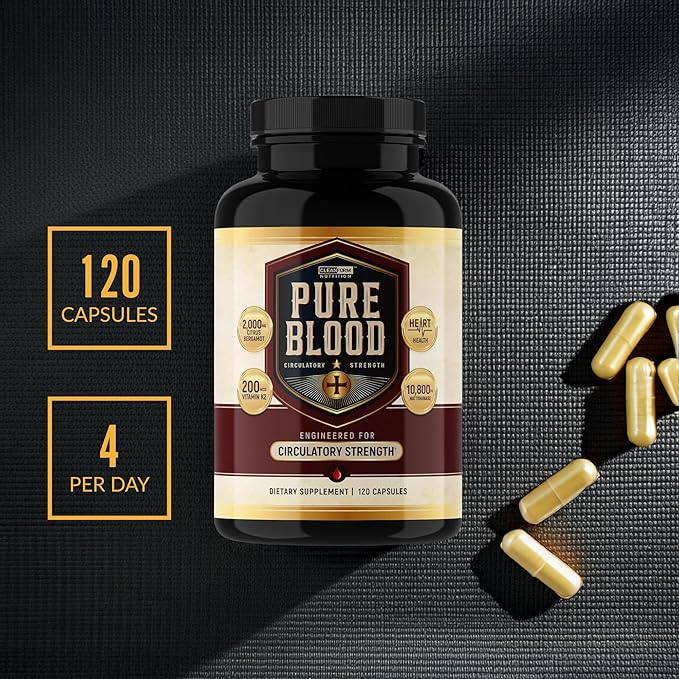 Pure Blood - Advanced Circulatory Support, Clinically Dosed Ingredients, Cholesterol & Lipid Balance, Clean + Transparent Formula, 120 Capsules