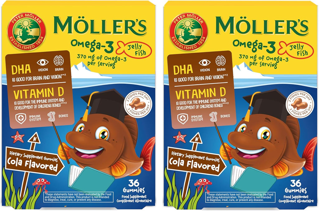 Moller’s ® | Omega 3 Capsules for Children | Natural Fish Oil Omega 3 Fish Oil for Kids | with DHA and EPA, No Gluten, Lactose or Added Sugar & Easy to Chew | Cola Flavor | 72 Capsules